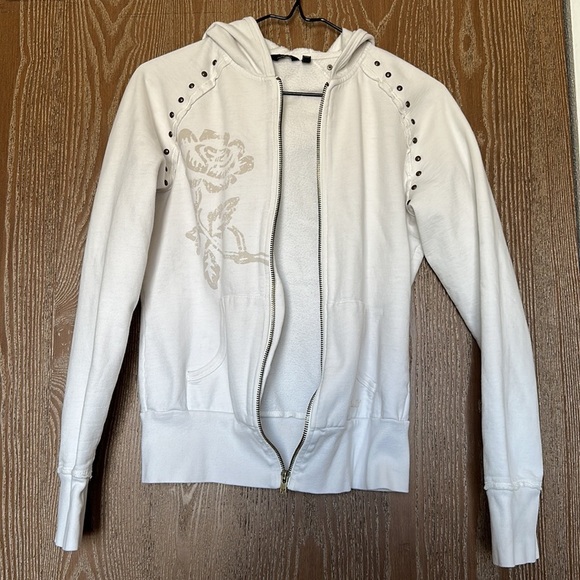 Hurley Full Zip Hoodie with Stud Details Off-White Jacket Size Small - Picture 3 of 12